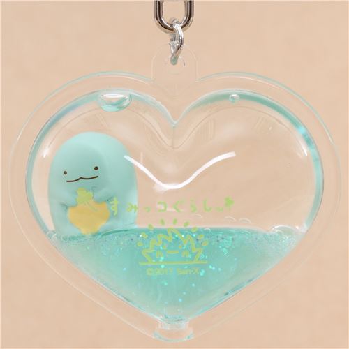 San-X Sumikkogurashi lizard turquoise liquid heart shape keychain charm ...