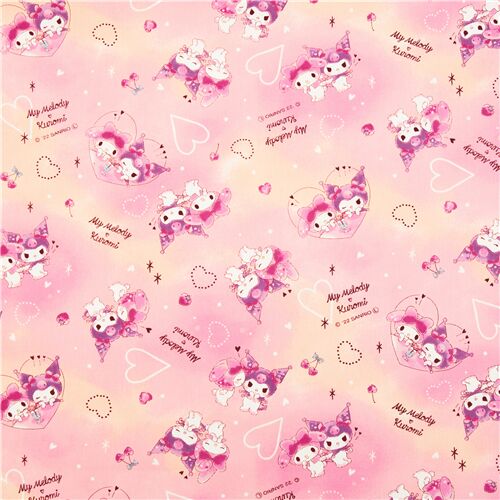 Sanrio My Melody pink oxford fabric Kuromi hearts and cherries - modeS4u