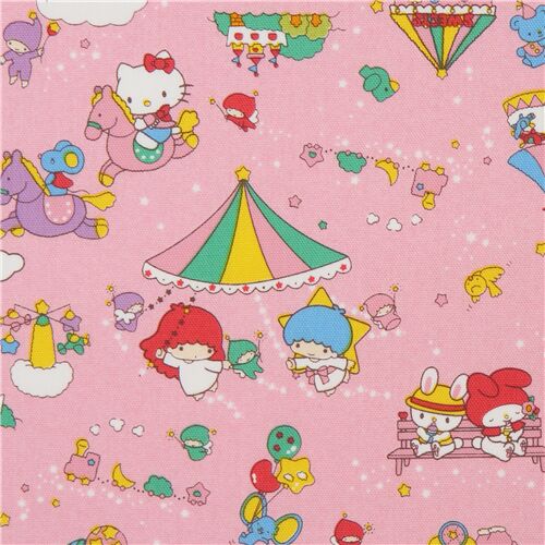 Sanrio amusement park oxford fabric in pink Fabric