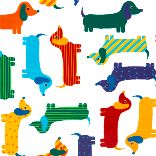 Coloured Patterned Sausage Dogs Fabric by Robert Kaufman modes4u
