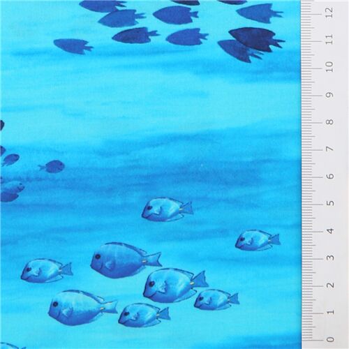 Remnant (28 x 112 cm) - Sea blue quilting cotton fabric school fish -  modeS4u