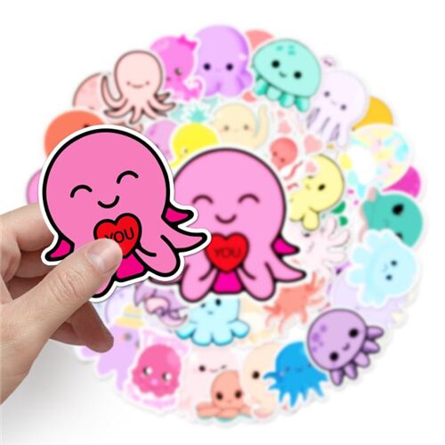 Meeresbewohner 50 einzigartige Kraken-Designs niedliche Flocke-Sticker gestanzt 4