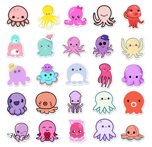 Meeresbewohner 50 einzigartige Kraken-Designs niedliche Flocke-Sticker gestanzt 7