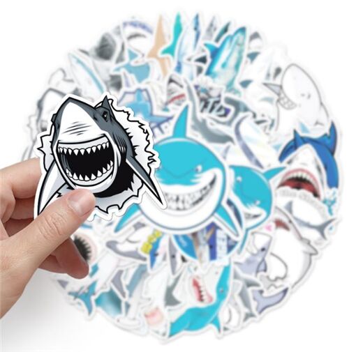 Sharks 50 unique designs sealife characters diecut sticker pack 3