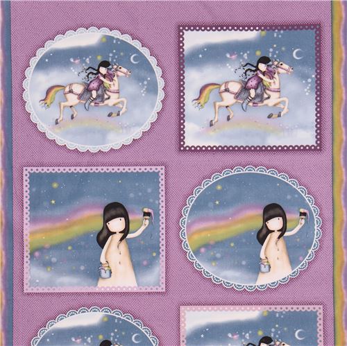 Simply Gorjuss girl horse frame fabric Quilting Treasures 'Rainbow Dreams' 1