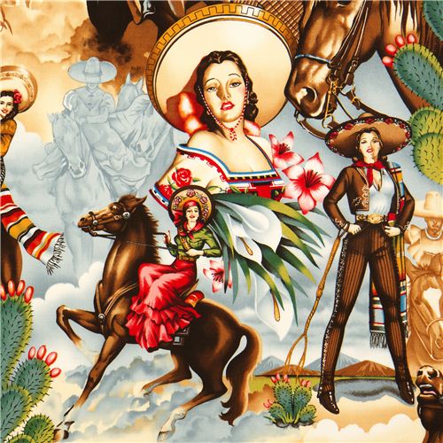 Spanish horse woman fabric by Alexander Henry 1