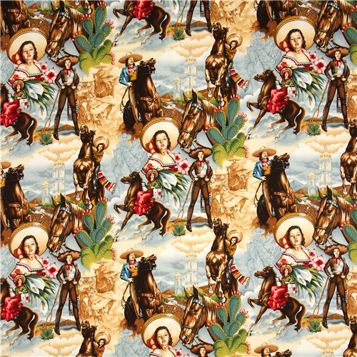 Spanish horse woman fabric by Alexander Henry 2