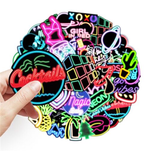 Sticker pack flake diecuts neon signs 50 unique designs modeS4u