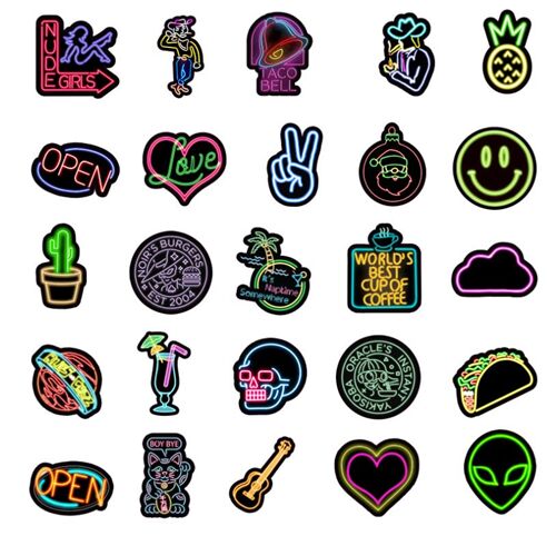 Sticker pack flake diecuts neon signs 50 unique designs - modeS4u