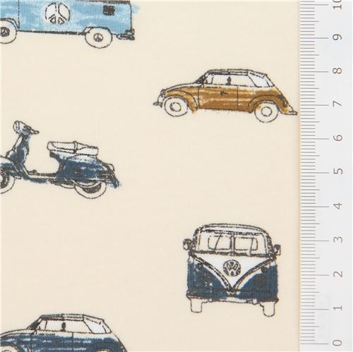 Fat Quarter (50 x 78 cm) - Stof Fabrics cream Avalana sweat knit fabric with small cars 2