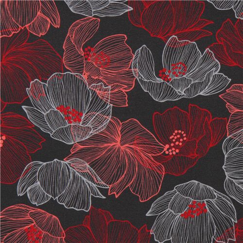 Stof Fabrics dark grey knit fabric with colorful flowers - modeS4u