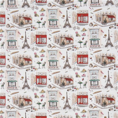 Remnant (22 x 112 cm) - Stof France Paris and Eiffel Tower fabric in white 3
