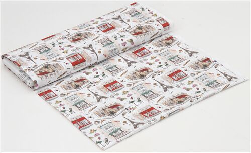 Remnant (22 x 112 cm) - Stof France Paris and Eiffel Tower fabric in white 4