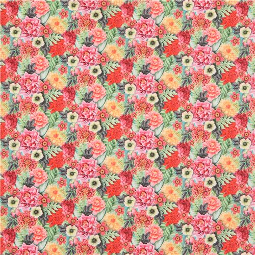 Stof France colorful packed tropical flower fabric with peony and ...