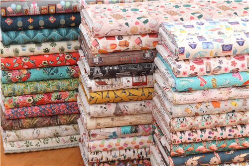 Remnant (32 x 112 cm) - Stof France colorful packed tropical flower fabric with peony and dahlia pat 6