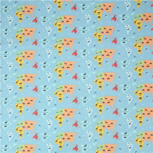 Stof France world map fabric in blue modeS4u