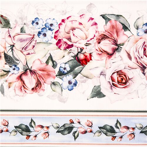 Tela de algodn a rayas pink peach rose garland Tela