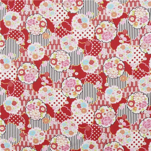 Structured amunzen fabric red white patterns and colorful flowers - modeS4u