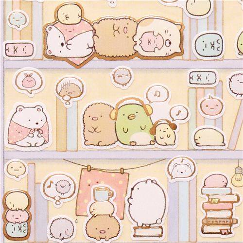 Sumikkogurashi corner bear cat stickers in book shelf - San-X Stickers ...