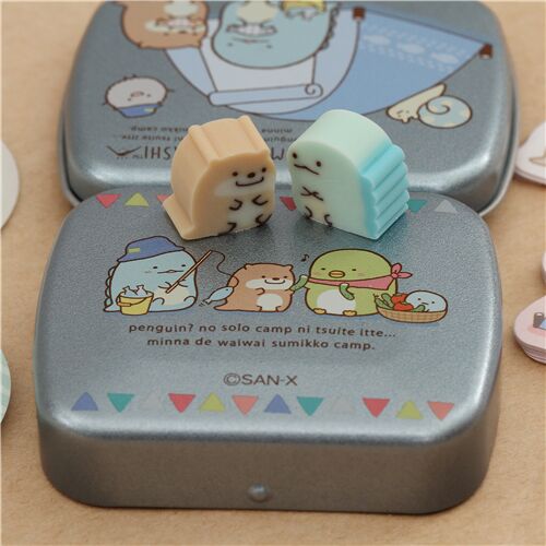 Sumikkogurashi water lizard mini eraser and memo notes with blue case ...