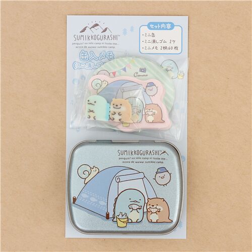 Sumikkogurashi water lizard mini eraser and memo notes with blue case ...