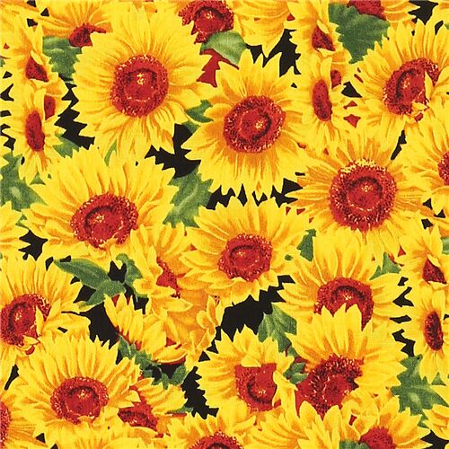 Sunflowers on Black Cotton Fabric Dancing Sunflowers on -  Canada