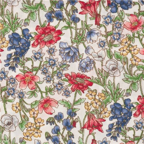 Sweet feminine white cotton lawn with multi color florals Fabric