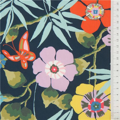 Tana Lawn big colorful flower vine cotton fabric in navy blue by Liberty  Fabrics