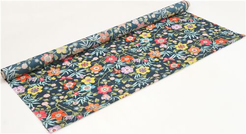 Tana Lawn big colorful flower vine cotton fabric in navy blue by Liberty  Fabrics