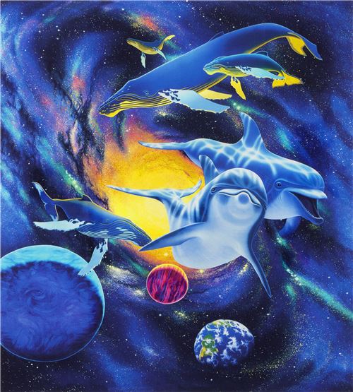 Tela The Living Universe de Robert Kaufman delfines ballenas en espacio  exterior - modesS4u