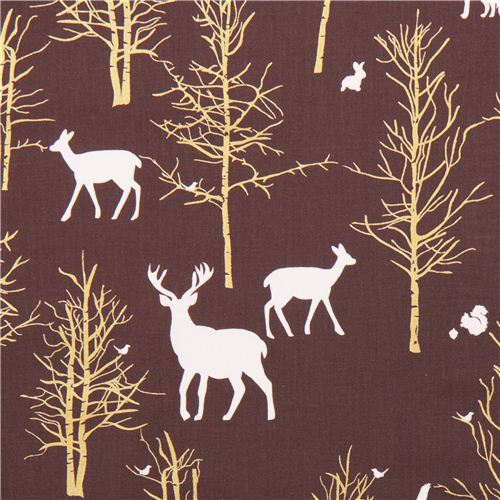 Timber Valley Bark deer forest fabric par Michael Miller 1