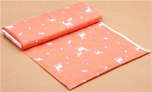 Timber Valley Coral deer forest fabric par Michael Miller 3