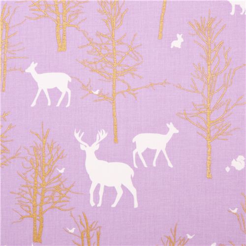 Timber Valley Lilac deer forest fabric by Michael Miller 1
