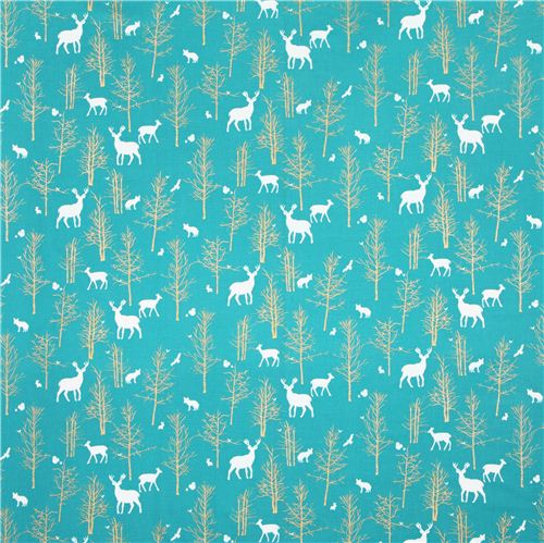 Timber Valley Teal deer forest fabric par Michael Miller 3
