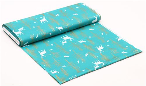 Timber Valley Teal deer forest fabric par Michael Miller 4