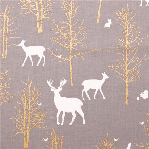 Timber Valley fog deer forest fabric par Michael Miller 1