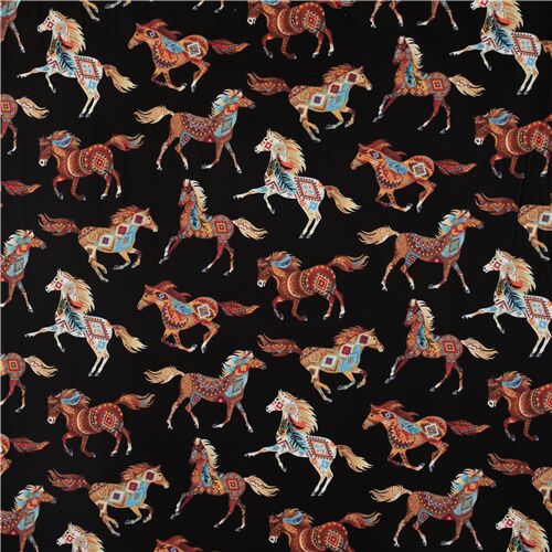 Timeless Treasure extra wide minky fabric black Aztec horses - modeS4u