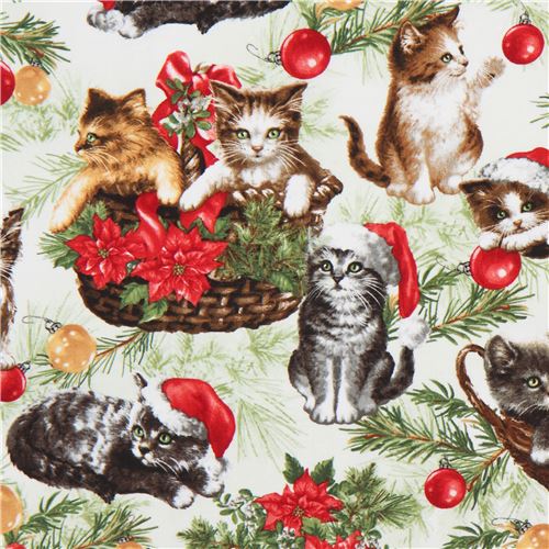 Timeless Treasures Christmas fabric with cats Fabric by Timeless ...