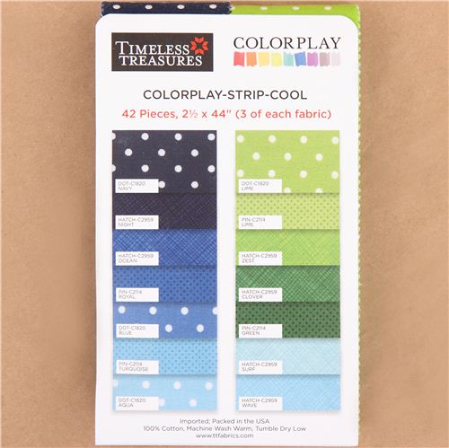 Timeless Treasures Colorplay-Strip-Cool Charm Pack fabric bundle Precut dots