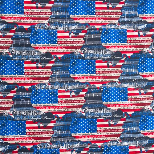 Timeless Treasures USA flag map anthem music score fabric - modeS4u