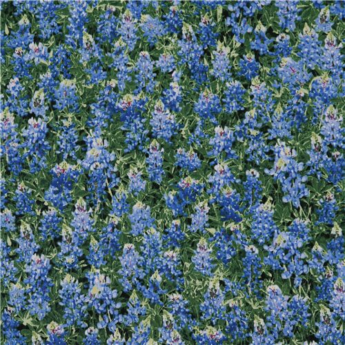 tessuto cotone fiori blu foglie verdi Tessuto