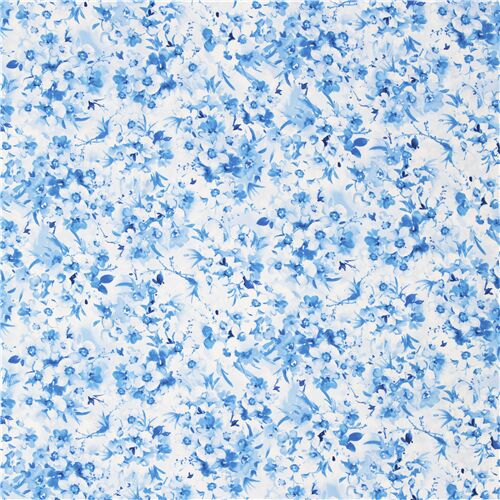 Timeless Treasures blue flower bunches white cotton fabric - modeS4u