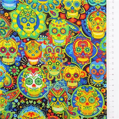 Timeless Treasures colorful sugar skull fabric - modeS4u