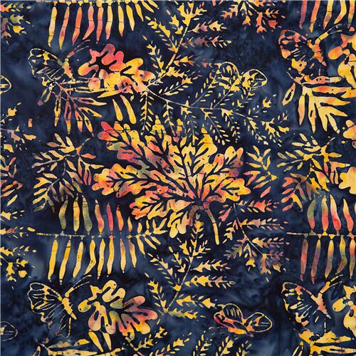 Timeless Treasures dark blue batik nature fabric with leaves Fabric