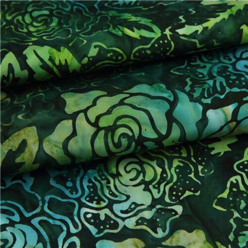 Timeless Treasures dark green batik flower and leaf fabric - modeS4u