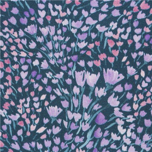Timeless Treasures dense lilac purple flowers on navy fabric Fabric by ...