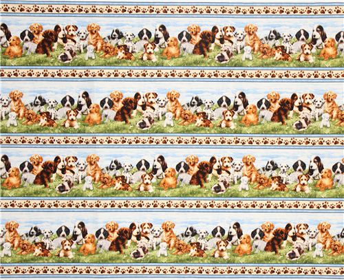 Timeless Treasures dog animal stripe fabric puppy meadow 2