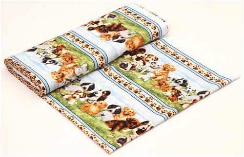 Timeless Treasures dog animal stripe fabric puppy meadow 3