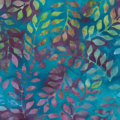 Timeless Treasures extra wide batik fabric in blue with leaves - modeS4u