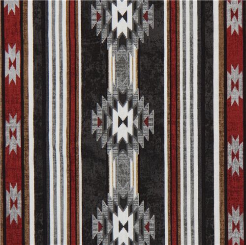 Grauer und brauner Stoff mit Aztekenmuster von Timeless Treasures Stoff